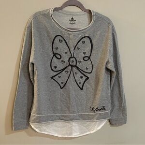 Disney Parks Minnie Mouse Bow w. Cut Out Hearts Sweatshirt Shirt Tail Hem Medium